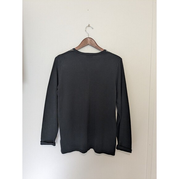 Quacker Factory Cardigan Sweater S Cotton Bl Black Sparkle Rhinestone Crew Neck - Picture 3 of 4